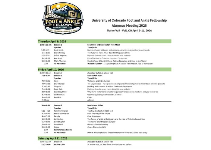 Agenda of CU Foot and Ankle Alumni Meeting